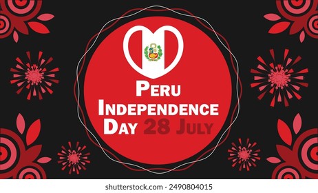 Diseño de Anuncio de Vector del Día de la Independencia del Perú con Formas geométricas y colores vibrantes sobre un fondo Horizontal. Feliz Día de la Independencia del Perú.