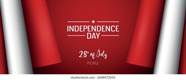 Peru independence day vector banner, greeting card. Peruvian wavy flag in 28th of July national patriotic holiday horizontal design