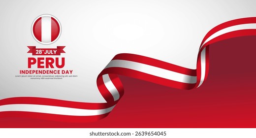 Peru independence day with waving ribbon flag for banner design