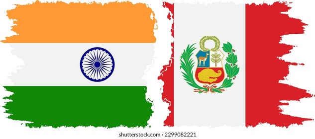 Peru and India grunge flags connection, vector