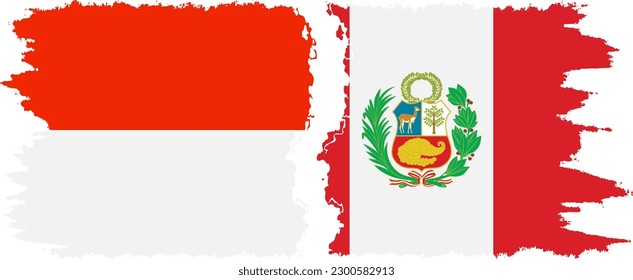Verbindung von Peru und Indonesien mit Grunge-Flaggen, Vektorgrafik
