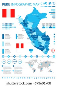 Peru infographic map and flag - vector illustration