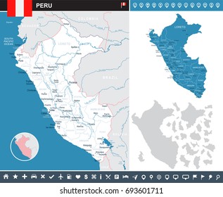 Peru infographic map and flag - vector illustration