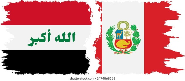 Peru and Iraq grunge flags connection, vector