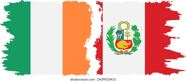 Peru and Ireland grunge flags connection, vector
