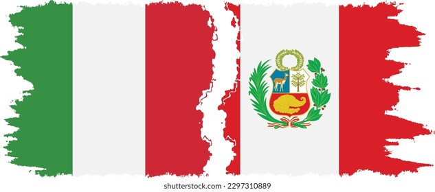 Peru and Italy grunge flags connection, vector