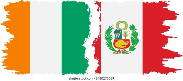 Peru and Ivory Coast grunge flags connection, vector