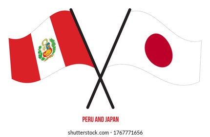 Peru and Japan Flags Crossed And Waving Flat Style. Official Proportion. Correct Colors.