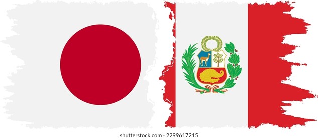 Peru and Japan grunge flags connection, vector