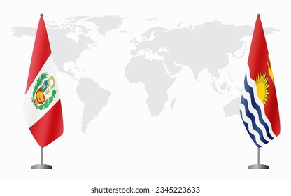 Peru and Kiribati flags for official meeting against background of world map.