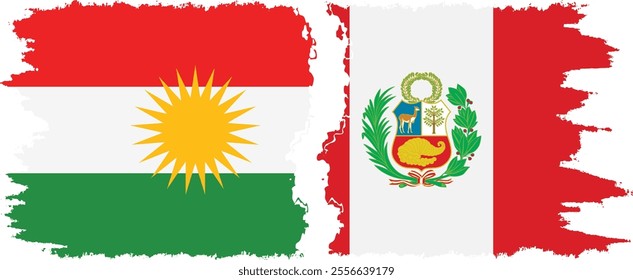 Peru and  Kurdistan grunge flags connection, vector