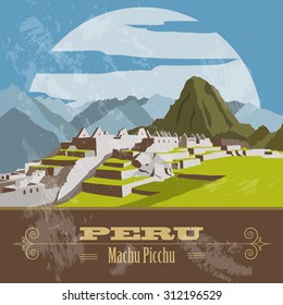 Peru  landmarks. Retro styled image. Vector illustration