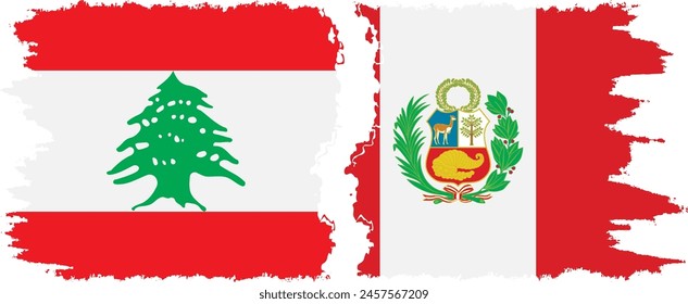 Peru and Lebanon grunge flags connection, vector