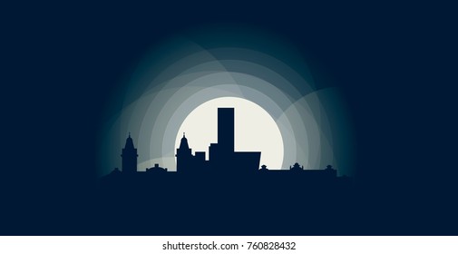 Peru Lima blue night moon sunset city panorama landscape horizon buildings skyline flat icon logo