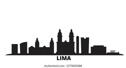 Peru, Lima city skyline isolated vector illustration. Peru, Lima travel black cityscape