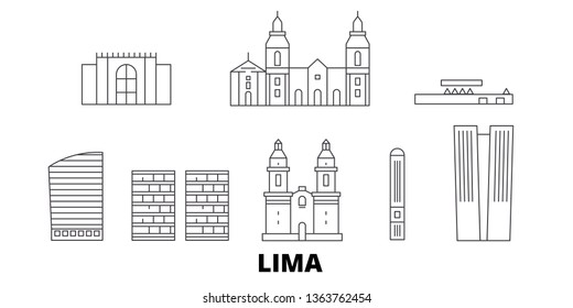 Peru, Lima line travel skyline set. Peru, Lima outline city vector illustration, symbol, travel sights, landmarks.