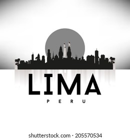 Peru Lima Skyline Silhouette Black design, vector illustration.