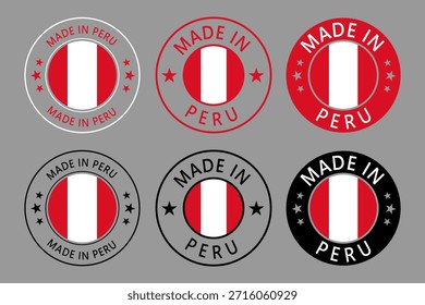 Perú Hecho en Sello en círculo con Plantilla de Vector de la bandera sobre fondo blanco