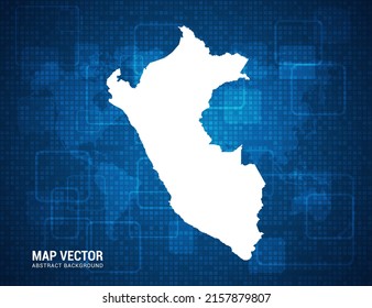 Mapa de Perú con textura de tablero de píxeles con tecnología de fondo azul abstracto.