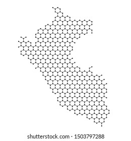 Peru map from abstract futuristic hexagonal shapes, lines, points black, in the form of honeycomb or molecular structure. Vector illustration.