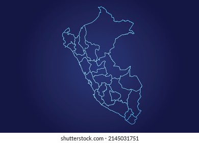 Peru Map of Abstract High Detailed Glow Blue Map on Dark Background logo illustration	