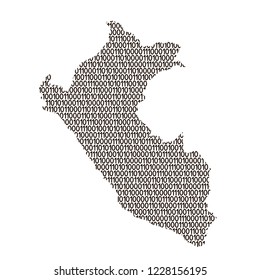 Peru map abstract schematic from black ones and zeros binary digital code. Vector illustration.