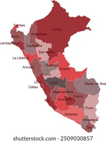 PERU MAP with its administrative divisions and regions