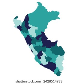 Peru map. Map of Peru in administrative provinces in multicolor