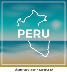 Peru map against the backdrop of beach and tropical sea with bright sun. EPS10 vector