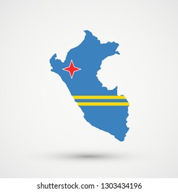 Peru map in Aruba flag colors, editable vector.
