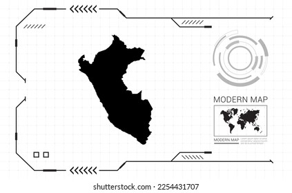 Mapa peruano del marco digital negro HUD, GUI, interfaz de interfaz de usuario vector de radar.