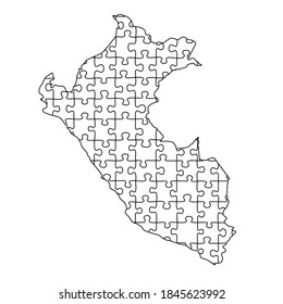 Peru map from black puzzles set jigsaw parts mosaic grid. Vector illustration.