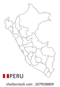 Peru map, black and white detailed outline regions of the country. Vector illustration