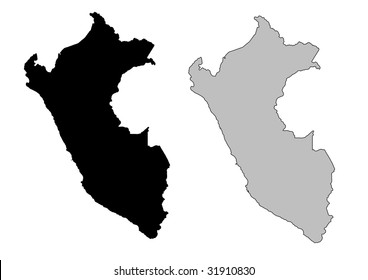 Peru map. Black and white. Mercator projection.