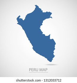 Peru map. Blue Peru map and Country name . Vector map on gray background.