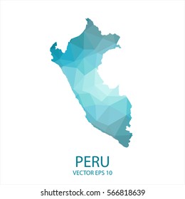 Peru map - blue geometric rumpled triangular low poly style gradient graphic background , polygonal design for your . Vector illustration eps 10.