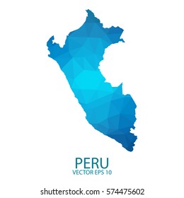 Peru map - blue geometric rumpled triangular low poly style gradient graphic background , polygonal design for your . Vector illustration eps 10.
