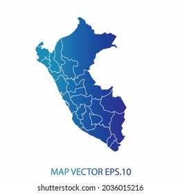 Peru map, blue gradient color , infographic style , on white background with Map World. Wire frame 3D mesh , map 3D,