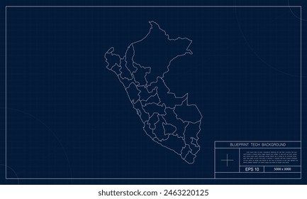 Mapa de Perú con fondo de estilo técnico de Blueprint.