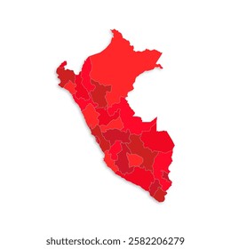 Peru map with border highlighted regions, states, isolated on white background. Template map of Peru. Detailed vector illustration.