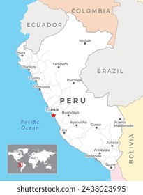 Peru Karte mit der Hauptstadt Lima, den wichtigsten Städten und nationalen Grenzen