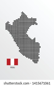 Peru map design square with flag Peru.