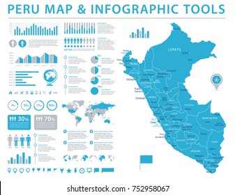 Peru Map - Detailed Info Graphic Vector Illustration