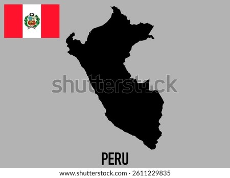 Peru Map and flag - black World Map and flag International vector template with High detailed isolated on grey background - Vector