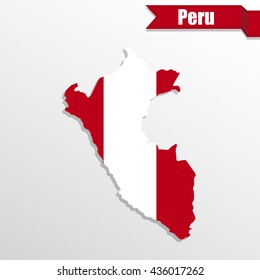 Peru map with flag inside and ribbon