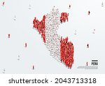 Peru Map and Flag. A large group of people in the Peru flag color form to create the map. Vector Illustration.