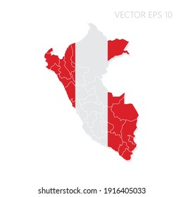 Peru map with flag and shadow isolated on white background. Vector illustration EPS10.
