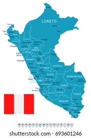 Peru map and flag - vector illustration