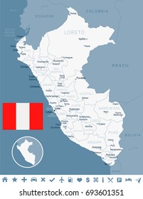 Peru map and flag - vector illustration