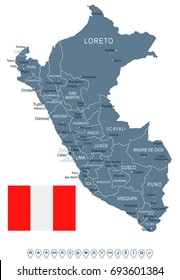 Peru map and flag - vector illustration